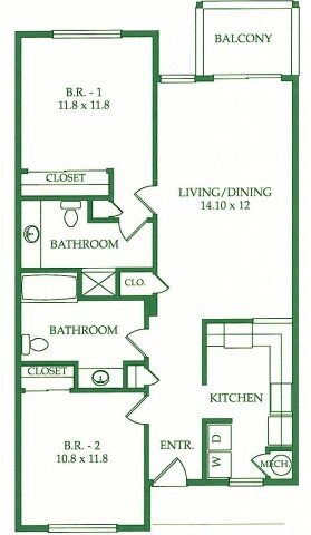2BR/2BA D 100-102 floor plan